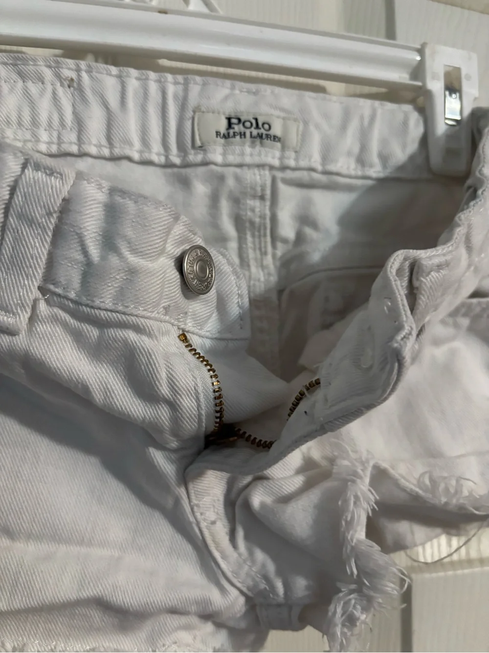 Ralph Lauren White Denim Frayed Hem Jean Shorts